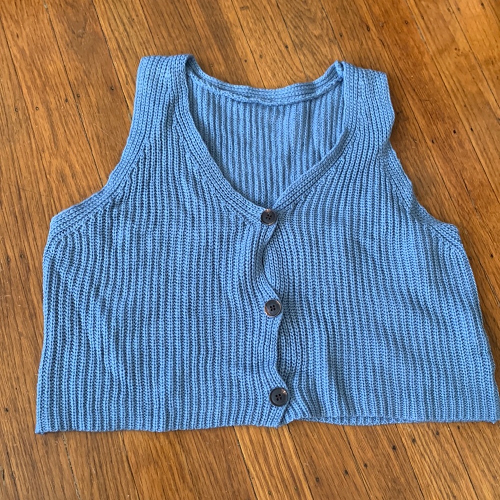 Blue knit cropped vest sweater size s/m